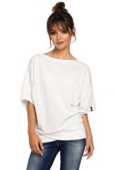 Oversizowa Ecru Bluza ze Ściągaczem na Zakładkę. Czerwone bluzy damskie MOE, l, bez wzorów, z bawełny, bez ramiączek, bez kaptura. Za 193.90 zł.