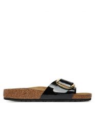 Birkenstock Klapki Madrid Big Buckle Bf 1027785 Czarny. Czarne klapki damskie Birkenstock, bez wzorów, ze skóry, bez obcasa, bez zapięcia. Za 499.99 zł.