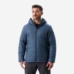 Kurtka trekkingowa męska zimowa Forclaz MT100 - 5°C. Niebieskie kurtki męskie FORCLAZ, na zimę, l, bez wzorów, z materiału, sportowe, bez kaptura. Za 179.99 zł.