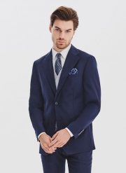 PAKO LORENTE - Granatowa marynarka garniturowa z wełną. Garnitury męskie Pako Lorente, bez wzorów, z poliesteru, biznesowe, bez kołnierzyka, bez ramiączek. Za 1,189.99 zł.