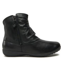 Botki Josef Seibel. Czarne botki damskie Josef Seibel, bez wzorów, bez obcasa, na płaskiej podeszwie, bez zapięcia. Za 379.99 zł.