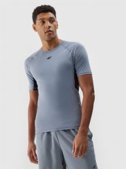 4F Koszulka treningowa szybkoschnąca męska - szara L. Szare t-shirty męskie 4F, l, bez wzorów, z dzianiny, bez kołnierzyka, bez ramiączek. W wyprzedaży za 79.99 zł.