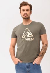 Bawełniany t-shirt T-PIK. Brązowe t-shirty męskie Volcano, m, bez wzorów, z bawełny, bez kołnierzyka, bez ramiączek. Za 59.99 zł.