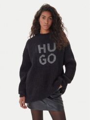 HUGO Sweter Sloguis 50548245 Czarny Oversize. Czarne sukienki damskie Hugo, s, bez wzorów, z wełny, bez kołnierzyka, bez ramiączek. Za 889.99 zł.
