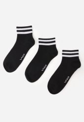 Czarne 3-Pack Skarpety Bawełniane za Kostkę w Paski przy Ściągaczu Hossi. Czarne skarpety męskie Born2be, bez wzorów, z bawełny. Za 29.99 zł.