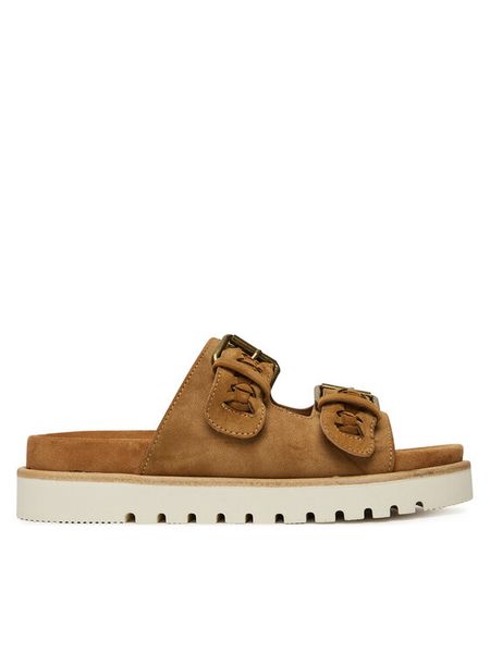 Mustang Klapki 1461-711 Brązowy. Brązowe klapki damskie Mustang, bez wzorów, z materiału, bez obcasa, bez zapięcia. Za 259.99 zł.