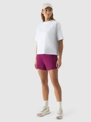 4F Spodenki dresowe damskie - fioletowe S. Fioletowe szorty damskie 4F, bez wzorów, z bawełny, sportowe. W wyprzedaży za 39.99 zł.