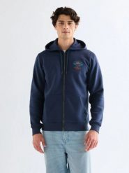 MESKA BLUZA WRANGLER GRAPHIC ZIP HOODIE NAVY 112378028. Niebieskie bluzy sportowe męskie Wrangler, xl, bez wzorów, z kapturem. Za 149.99 zł.