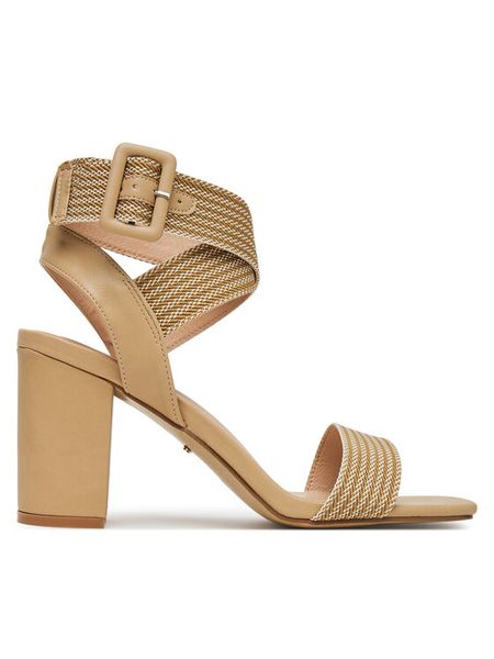 DeeZee Sandały XFA065-10 Beżowy. Brązowe sandały damskie DeeZee, bez wzorów, z materiału, bez obcasa, na słupku, bez zapięcia. Za 149.99 zł.