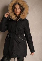 Czarna Kurtka Parka Ściągana w Talii z Dwustronnym Suwakiem i Kapturem z Futrem Edrieth. Czarne kurtki damskie Renee, na zimę, l, bez wzorów, z materiału. Za 249.99 zł.