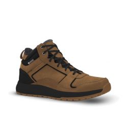 Buty turystyczne męskie Quechua SH500 Mid skóra wodoodporne. Brązowe buty zimowe męskie QUECHUA, na zimę, bez wzorów, ze skóry, bez obcasa, bez zapięcia. W wyprzedaży za 199.99 zł.