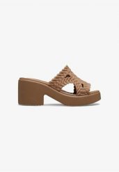 Klapki Dla Dorosłych Crocs Brooklyn Woven Heel Slide. Brązowe klapki damskie Crocs, bez wzorów, z materiału, bez obcasa, bez zapięcia. Za 263.99 zł.