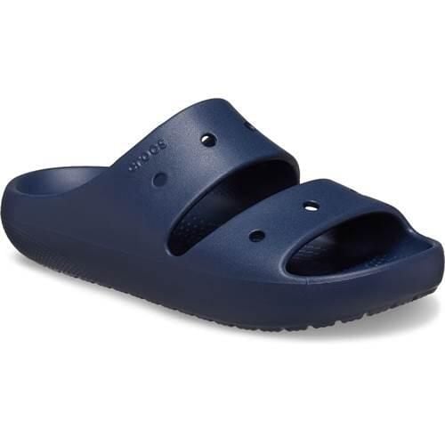Klapki damskie Crocs Classic V2. Niebieskie klapki damskie Crocs, bez wzorów, z materiału, klasyczne, bez obcasa, bez zapięcia. Za 135.99 zł.