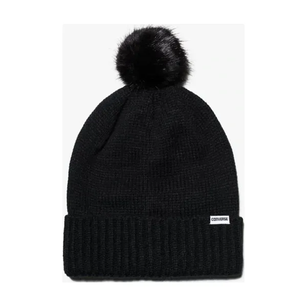 Converse Czapka Fur Pom Knit , czarny, rozmiar ONE SIZE. Czarne czapki damskie Converse, na zimę, bez wzorów, z materiału. W wyprzedaży za 79.99 zł.