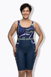 Damski Strój kąpielowy długie nogawki bez miękkich miseczek zamek z recyklingu. Niebieskie stroje kąpielowe damskie Ulla Popken, plus size, bez wzorów, z elastanu. Za 223.99 zł.