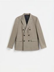 Dwurzędowa marynarka w kratę - brązowy. Brązowe garnitury męskie Reserved, l, bez wzorów, z tkaniny, bez kołnierzyka, bez ramiączek. Za 359.99 zł.