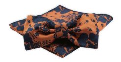 Męska Mucha z Poszetką w Zestawie - Alties - Kolor Miedziano-Pomarańczowy, Wzór Granatowy. Niebieskie krawaty i muchy Alties, bez wzorów, eleganckie. Za 54.00 zł.
