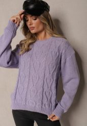 Ciemnofioletowy Sweter z Wełną Ozdobnym Splotem i Ściągaczem Nariae. Fioletowe swetry nierozpinane damskie Renee, uniwersalny, bez wzorów, z jeansu, casualowe, bez kołnierzyka, bez ramiączek. Za 54.99 zł.