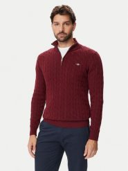 Gant Sweter 8050603 Bordowy Regular Fit. Czerwone swetry męskie GANT, m, bez wzorów, z bawełny, bez kołnierzyka, bez ramiączek. Za 560.99 zł.