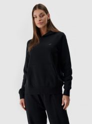 4F Bluza dresowa nierozpinana z kapturem damska - czarna XL. Czarne bluzy damskie 4F, xl, bez wzorów, z bawełny, sportowe, bez ramiączek, z kapturem. Za 149.99 zł.