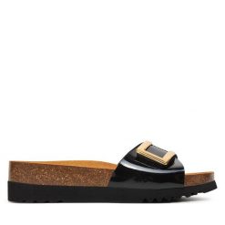 Klapki Scholl. Czarne klapki damskie Scholl, bez wzorów, bez obcasa, bez zapięcia. Za 269.99 zł.