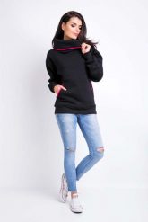 Czarna Bluza Kangurka z Szerokim Golfem. Czarne bluzy damskie Awama, l, bez wzorów, z bawełny, bez ramiączek, bez kaptura. Za 181.90 zł.