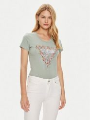 Guess T-Shirt W4YI72 J1314 Zielony Slim Fit. Zielone t-shirty damskie Guess, xs, z aplikacjami, z bawełny, bez kołnierzyka, bez ramiączek. Za 109.99 zł.