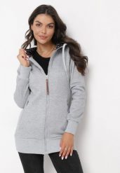 Jasnoszara Bluza z Polarem i Kapturem Laissete. Szare bluzy damskie Born2be, s, bez wzorów, z polaru, bez ramiączek, z kapturem. Za 59.99 zł.