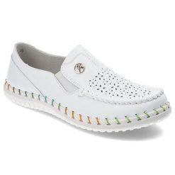 Białe Półbuty Artiker Modne Wsuwane Obuwie Damskie. Białe półbuty damskie Artiker, w ażurowe wzory, ze skóry, eleganckie, bez obcasa, bez zapięcia. Za 179.00 zł.