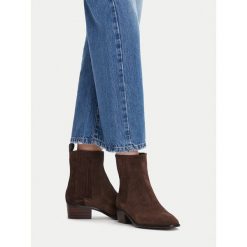 Botki GINO ROSSI. Brązowe botki damskie Gino Rossi, bez wzorów, bez obcasa, na słupku, bez zapięcia. Za 379.99 zł.