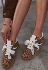 Panterkowe Sneakersy Typu Kultowe Tenisówki z Ozdobną Odpinaną Kokardą Korilinda. Trampki i tenisówki damskie Renee, bez wzorów, z jeansu, bez zapięcia. Za 89.99 zł.