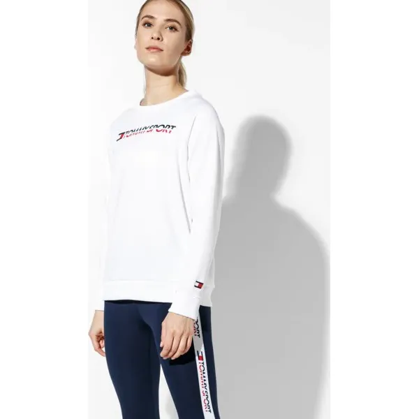 Tommy Sport Bluza Logo Crew Neck , biały, rozmiar XS. Białe bluzy damskie Tommy Hilfiger, s, bez wzorów, z elastanu, klasyczne, bez ramiączek, bez kaptura. W wyprzedaży za 239.99 zł.