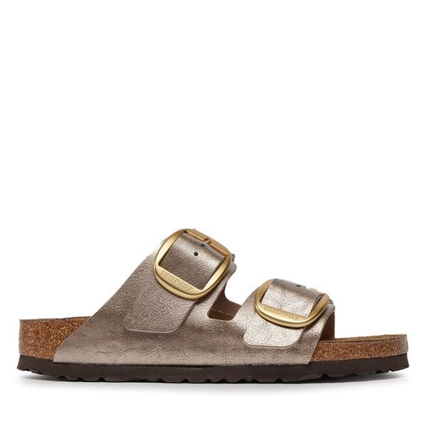 Klapki Birkenstock. Brązowe klapki damskie Birkenstock, bez wzorów, bez obcasa, bez zapięcia. Za 539.99 zł.