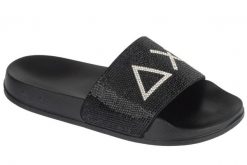 Klapki na basen damskie, Slippers Strass Logo. Czarne klapki damskie SUN68, bez wzorów, z materiału, sportowe, bez obcasa, bez zapięcia. Za 169.90 zł.