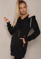 Czarna Bluza Długa z Kapturem Ozdobionym Napisami Sinellina. Czarne bluzy damskie Renee, s, bez wzorów, z jeansu, bez ramiączek, z kapturem. Za 49.99 zł.