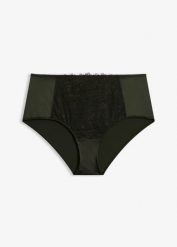 Figi maxi panty z koronką w kwiaty. Zielone majtki damskie bonprix, z koronki. Za 14.99 zł.