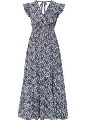 Sukienka midi z rękawami motylkowymi. Niebieskie sukienki damskie bonprix, bez wzorów, eleganckie, bez kołnierzyka, bez ramiączek, midi. Za 139.99 zł.