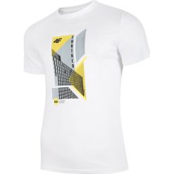 T-shirt męski TSM022 - biały. Białe t-shirty męskie 4F, m, bez wzorów, z jersey, bez kołnierzyka, bez ramiączek. W wyprzedaży za 34.99 zł.