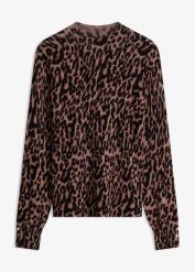 Sweter z cienkiej dzianiny. Brązowe swetry nierozpinane damskie bonprix, bez wzorów, z dzianiny, bez kołnierzyka, bez ramiączek. Za 159.99 zł.