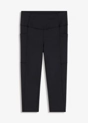 Wygodne legginsy sportowe z kieszonką na telefon, szybko schnące. Czarne legginsy damskie bonprix, bez wzorów. Za 82.99 zł.