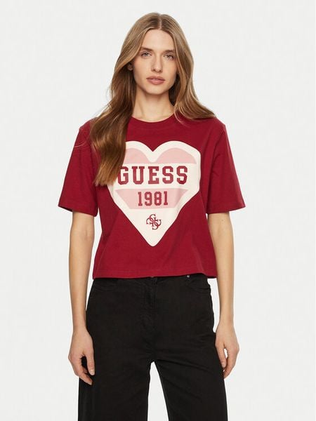Guess T-Shirt V5RI01 I3Z14 Beżowy Regular Fit. Brązowe t-shirty damskie Guess, s, z aplikacjami, z bawełny, bez kołnierzyka, bez ramiączek. Za 89.99 zł.