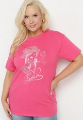 Różowy T-shirt z Bawełny z Cyrkoniowym Nadrukiem Sovtebia. Czerwone t-shirty damskie Born2be, xl, z aplikacjami, z bawełny, klasyczne, bez kołnierzyka, bez ramiączek. Za 44.99 zł.