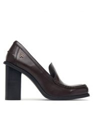 Tommy Hilfiger Półbuty Square Toe Heeled Loafer FW0FW09493 Brązowy ciemny. Brązowe półbuty damskie Tommy Hilfiger, bez wzorów, ze skóry, bez obcasa, na obcasie, bez zapięcia. Za 699.99 zł.