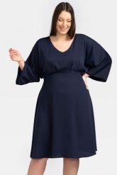 Sukienka elegancka do pracy odcinana pod biustem TYCJANA granatowa PROMOCJA. Sukienki damskie KARKO, do pracy, na lato, plus size, bez wzorów, z elastanu, biznesowe, bez kołnierzyka, plus size, bez ramiączek, maxi, kopertowe. Za 89.50 zł.