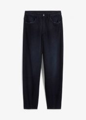 Dżinsy Barrel high waist, z wygodnym paskiem. Niebieskie jeansy damskie bonprix, bez wzorów, z jeansu, z podwyższonym stanem. Za 154.99 zł.