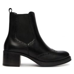 Botki Tamaris. Czarne botki damskie Tamaris, bez wzorów, bez obcasa, na słupku, bez zapięcia. Za 469.99 zł.