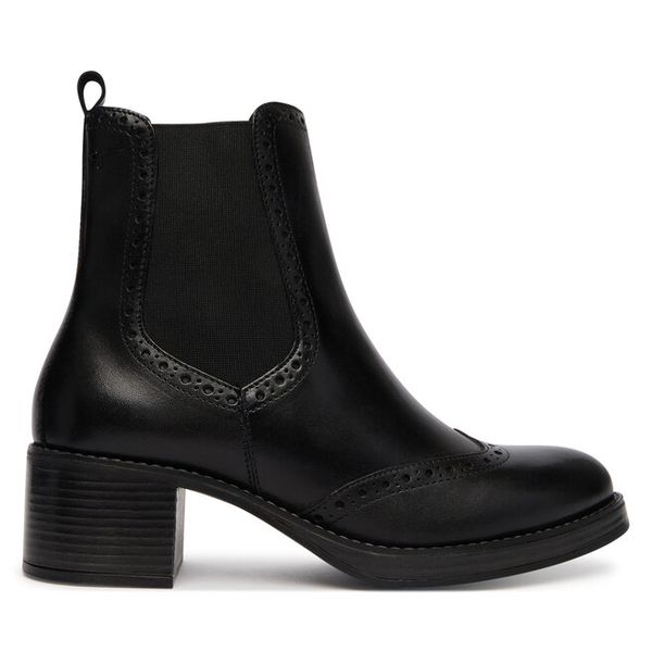 Botki Tamaris. Czarne botki damskie Tamaris, bez wzorów, bez obcasa, na słupku, bez zapięcia. Za 469.99 zł.