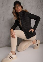 Czarna Przejściowa Kurtka z Pikowaniem i Elastycznymi Rękawami Salisia. Czarne kurtki sportowe damskie Renee, l, bez wzorów, z nylonu, bez ramiączek, z kapturem, tenisowe. Za 129.99 zł.