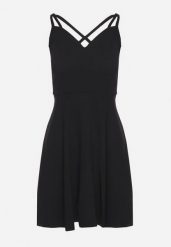 Czarna Rozkloszowana Sukienka z Ozdobnymi Paskami Redaina. Czarne sukienki damskie Born2be, m, bez wzorów, eleganckie, bez kołnierzyka, bez ramiączek, rozkloszowane. Za 79.99 zł.