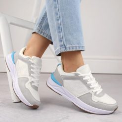 Buty sportowe damskie sznurowane białe Atletico WY23593. Białe obuwie sportowe damskie Atletico, bez wzorów, ze skóry ekologicznej, bez zapięcia, trekkingowe. Za 68.00 zł.